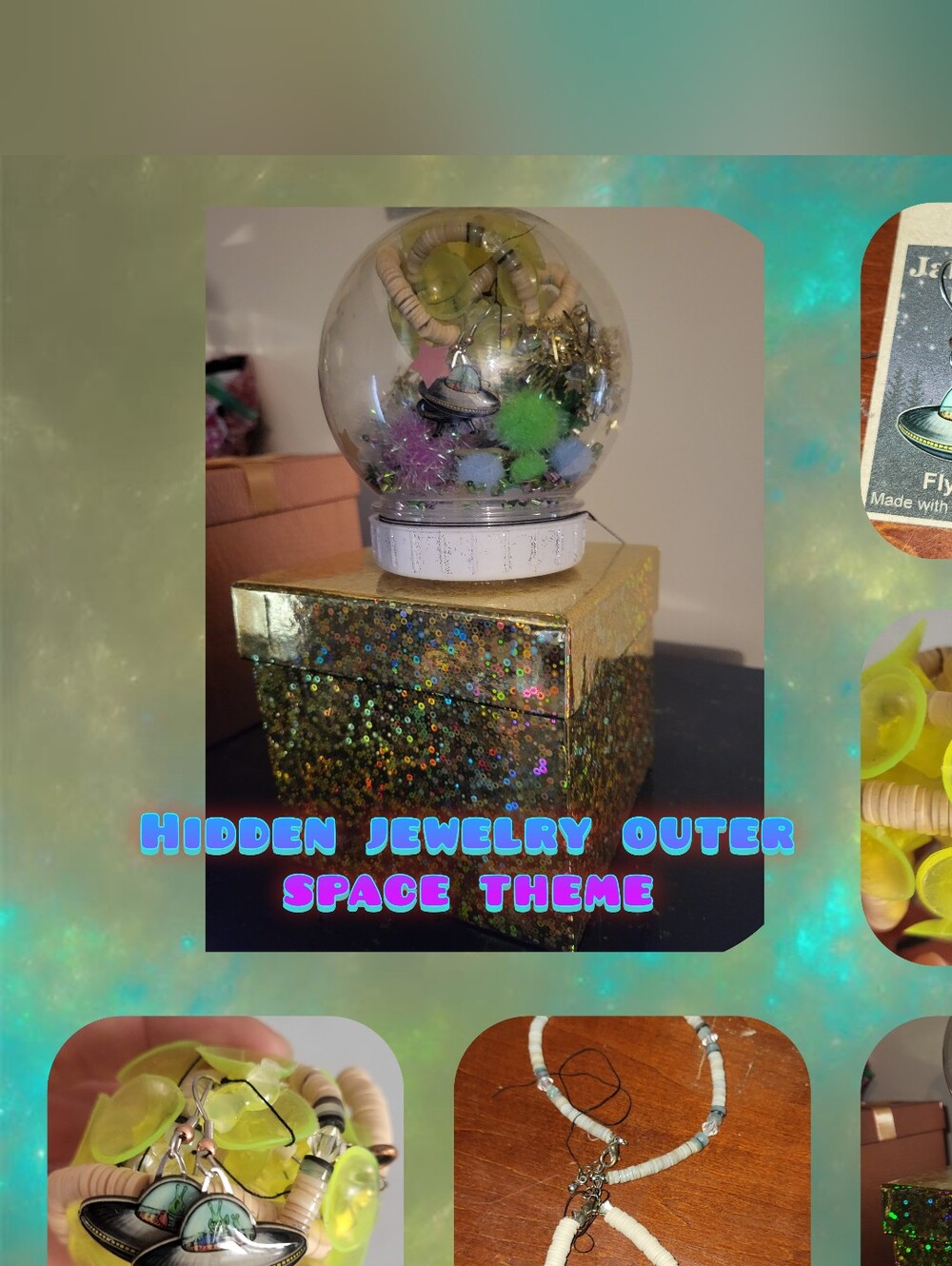 Hidden Jewelry Snowglobe Outerspace Theme Earrings & Necklace Kids Birthday Gift